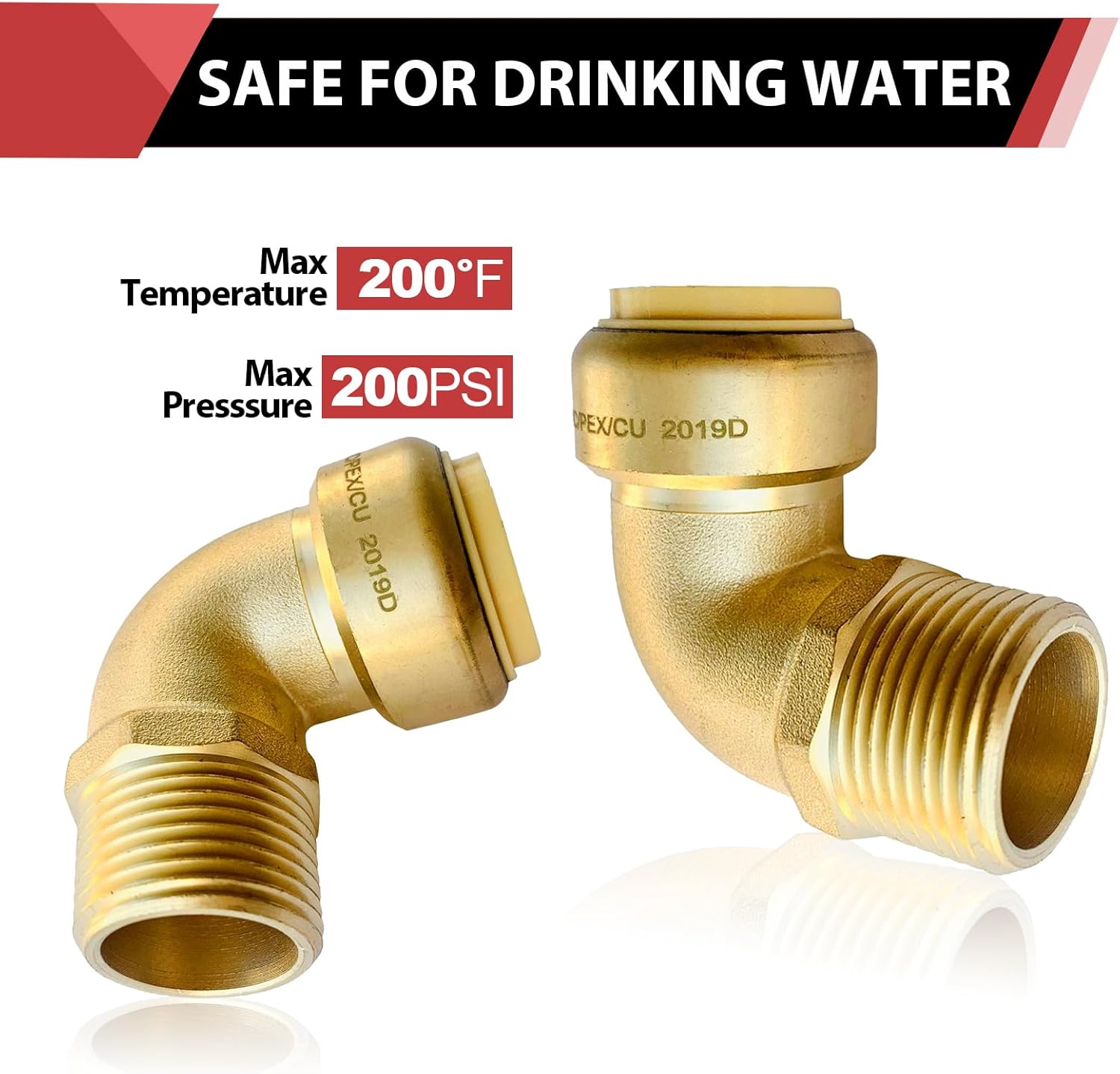 5-Pack EFIELD push fit fittings 3/4 Inch x 3/4 Inch Male Threaded NPT Elbow Push to Connect Pex Copper, CPVC With A Disconnect Clip Tool,(PF121-5PCS)