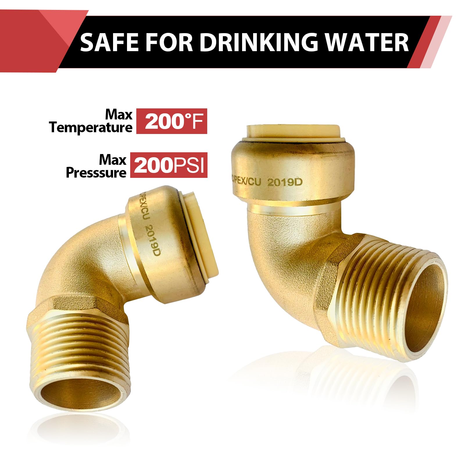 EFIELD - Codo NPT roscado macho de 3/4 pulgadas x 3/4 pulgadas para conectar Pex cobre, CPVC con una herramienta de clip de desconexión, sin plomo