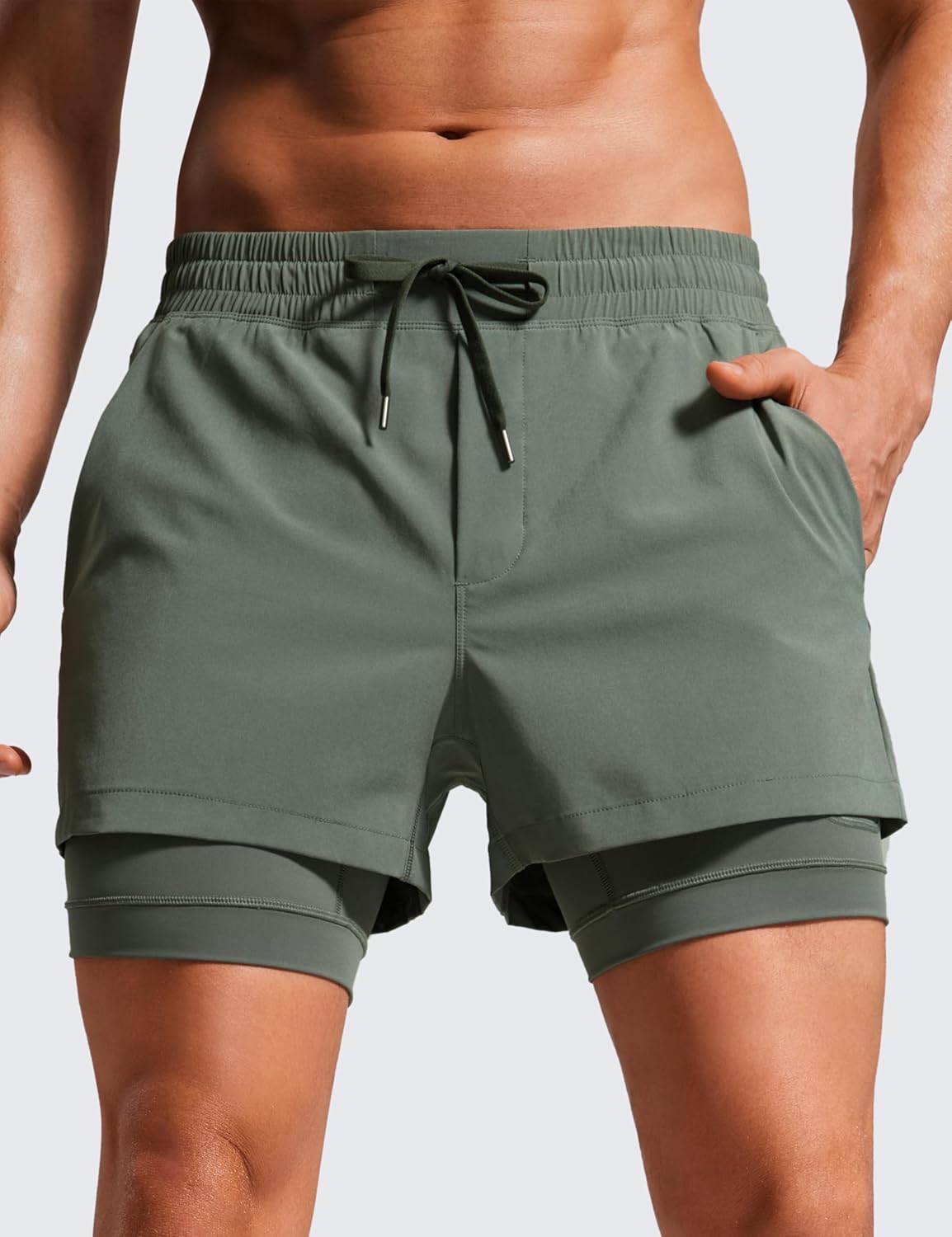 CRZ YOGA 2 in 1 Mens Athletic Shorts 3.5'' with Liner Quick Dry Lightweight for Running Gym with Zip Pockets - Image 3