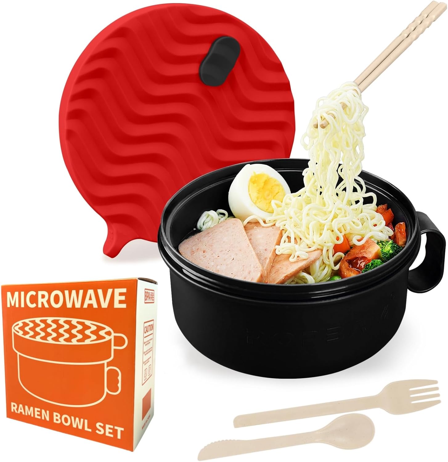 Product image of Ramen Cooker,Microwave Ramen Bowl,Noodle Bowl 48 oz,College Dorm Room Essentials for Girls for Boys, Apartment Essentials, Ideal for Home, Office, Dorm, or Gift,BPA-Free. (red)