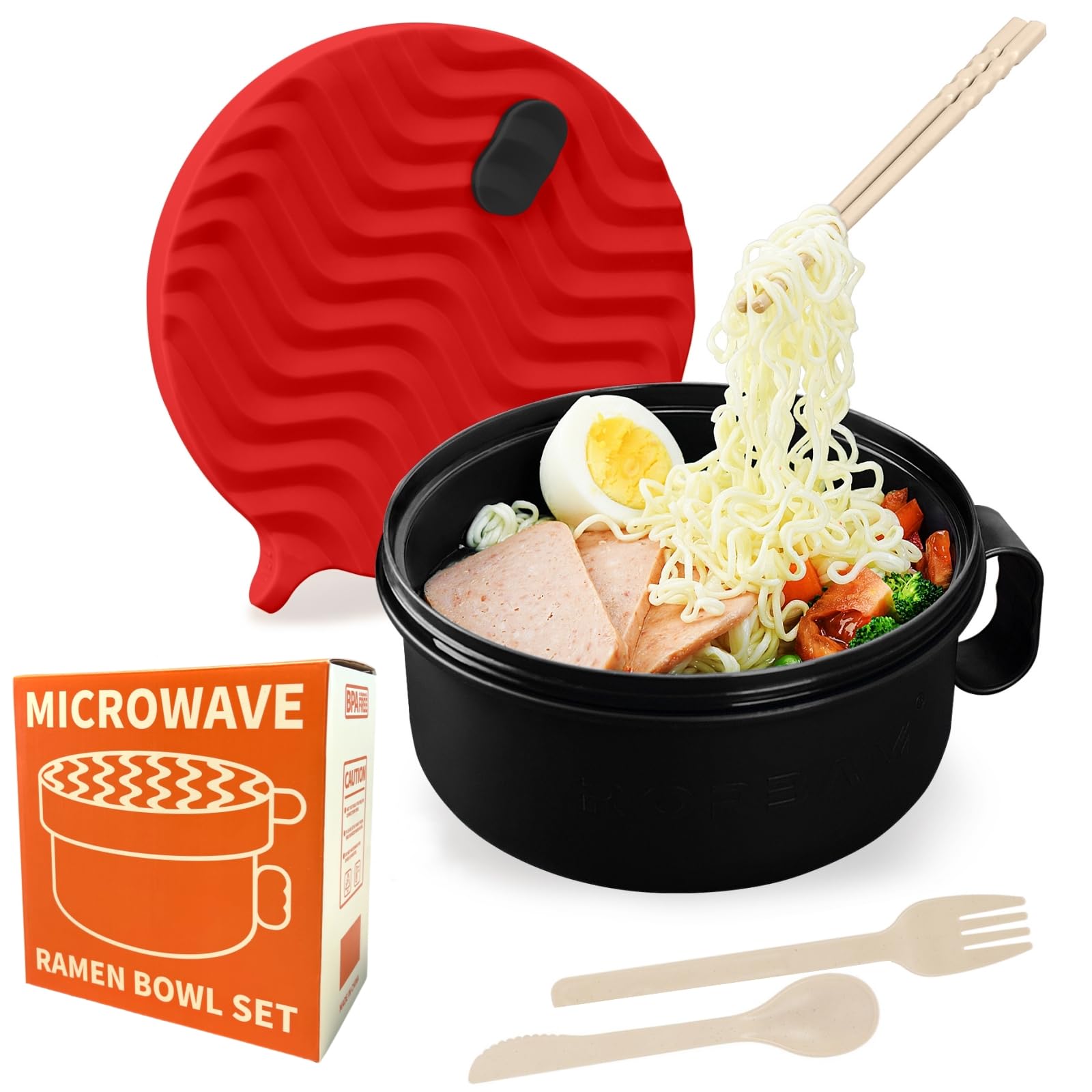 Ramen Cooker,Microwave Ramen Bowl,Noodle Bowl 48 oz,College Dorm Room Essentials for Girls for Boys, Apartment Essentials, Ideal for Home, Office, Dorm, or Gift,BPA-Free. (red)
