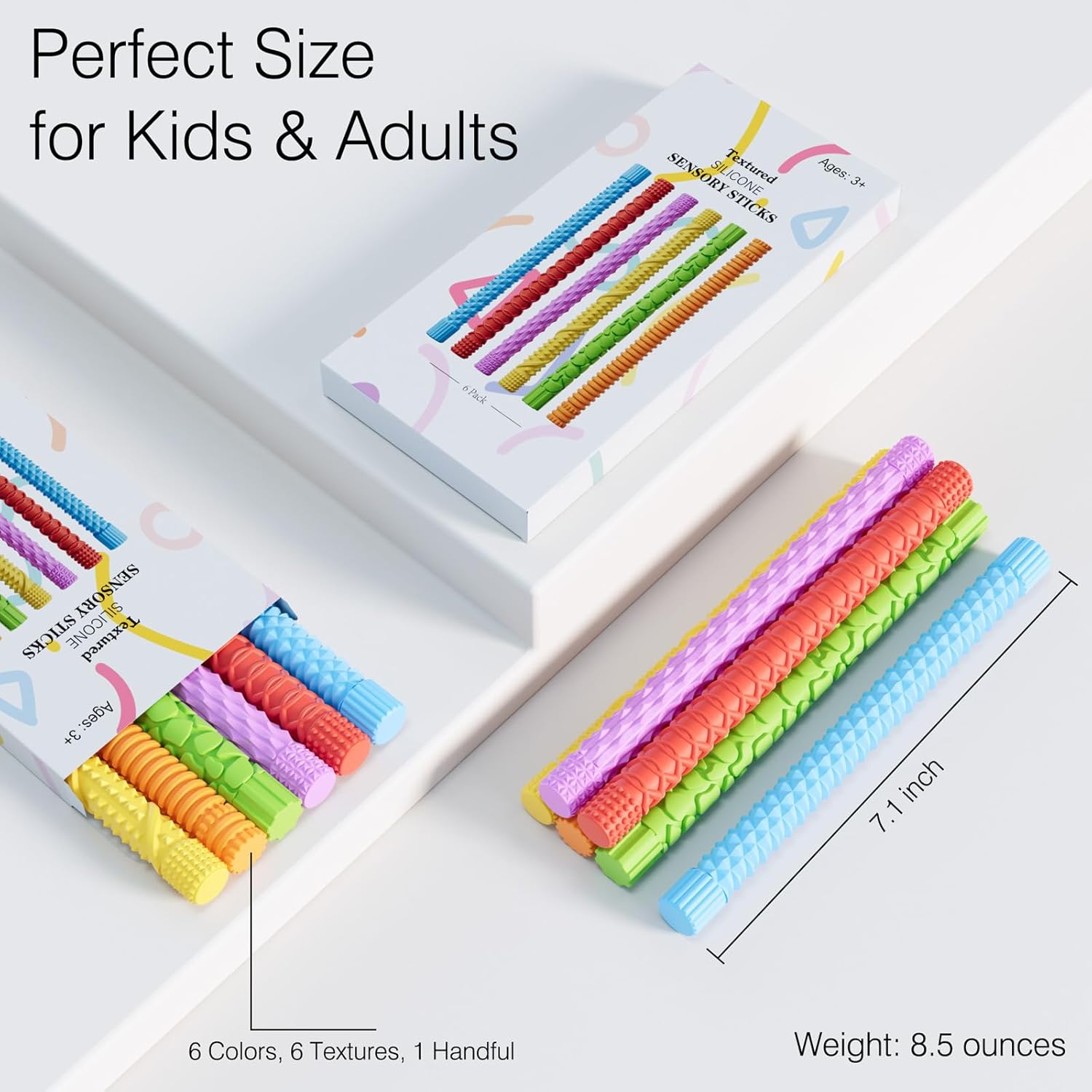 Fidget Sensory Sticks for Kids,6PCS Textured Fidget Toys for Stress Anxiety Autistic ADHD,Calm Down Travel Airplane Essentials Toys,Stuffers Gifts for Teens Boys Girls