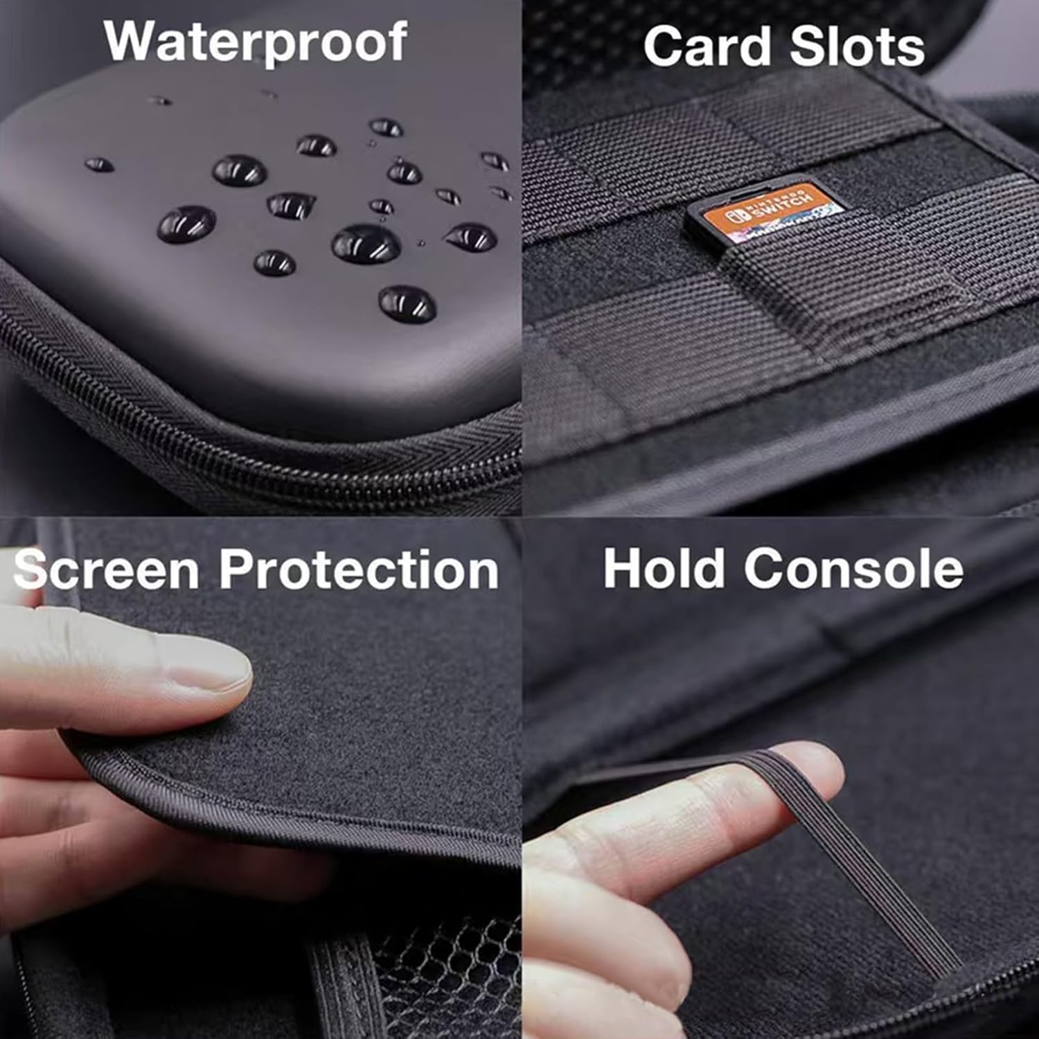 SHUCHUANG Switch Case Compatible with Nintendo Switch,Portable Hard Shell Pouch Carrying Travel Game Bag for Switch Accessories Holds 10 Game Cartridge (Black) - Image 4
