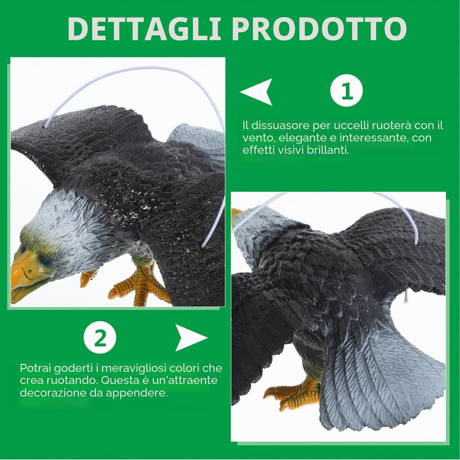 Aquila Spaventa Piccioni in Pvc Nero Dimensioni Reali a Forma di Aquila, Decorazione Chic e Stabile per Giardino Appeso all Esterno come Dissuasore per Uccelli