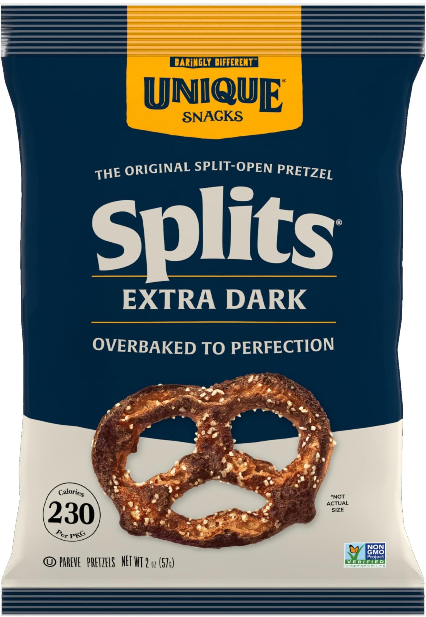 Extra Dark Splits Pretzels, Original Split-Open Pretzels, Delicious Homestyle-Baked Snack Bag, Vegan, OU Kosher, and Non-GMO Food, No Artificial Flavor, 2 Oz. Bag, Pack of 12