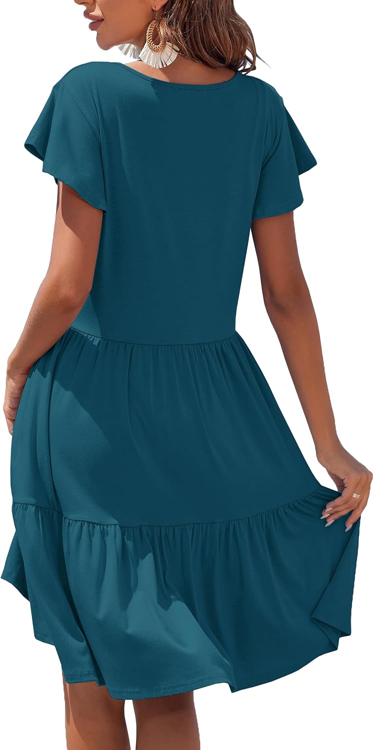 CzzzyL Women's Maternity Nursing Dress Ruffle Cap Sleeve Breastfeeding with Pockets