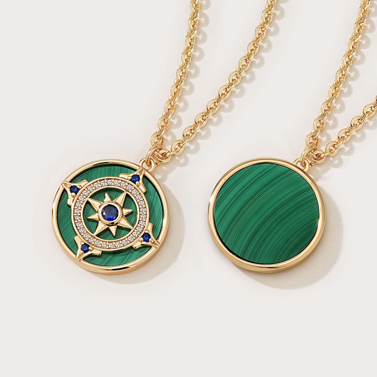 Fettero Necklaces for Women Trendy 14K Gold Plated Charm Necklace Green Malachite Heart Coin Butterfly Cross Clover Pendant Dainty Gold Necklace for Women Jewelry - Image 5