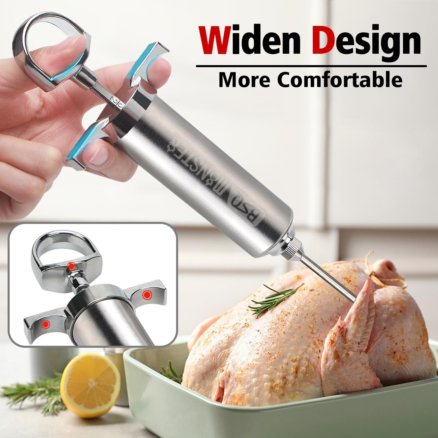 BSQ MONSTER Meat Injector Syringe Kit with 4 Professional Marinade Injector Needles and Travel Case for BBQ Grill Smoker, Turkey, Brisket; 2-oz Capacity; Paper User Manual and E-Book (PDF)