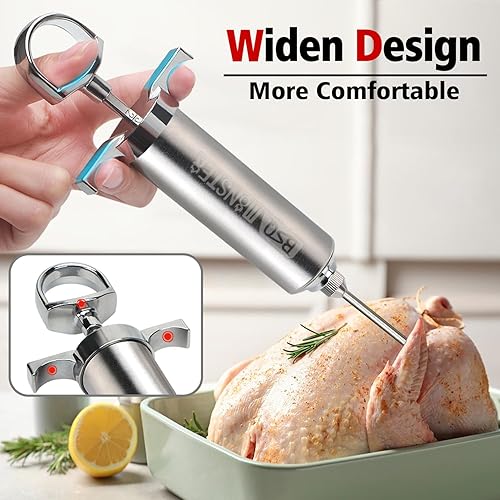 Miniatura 2 de BSQ MONSTER - Kit de jeringa para inyector de carne con 4 agujas de inyector profesional de marinada y estuche de viaje para ahumador de parrilla
