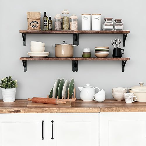 Miniatura 7 de Fixwal Estantes flotantes para pared, estantes de madera montados en la pared para dormitorio, baño, sala de estar, almacenamiento y decoración de