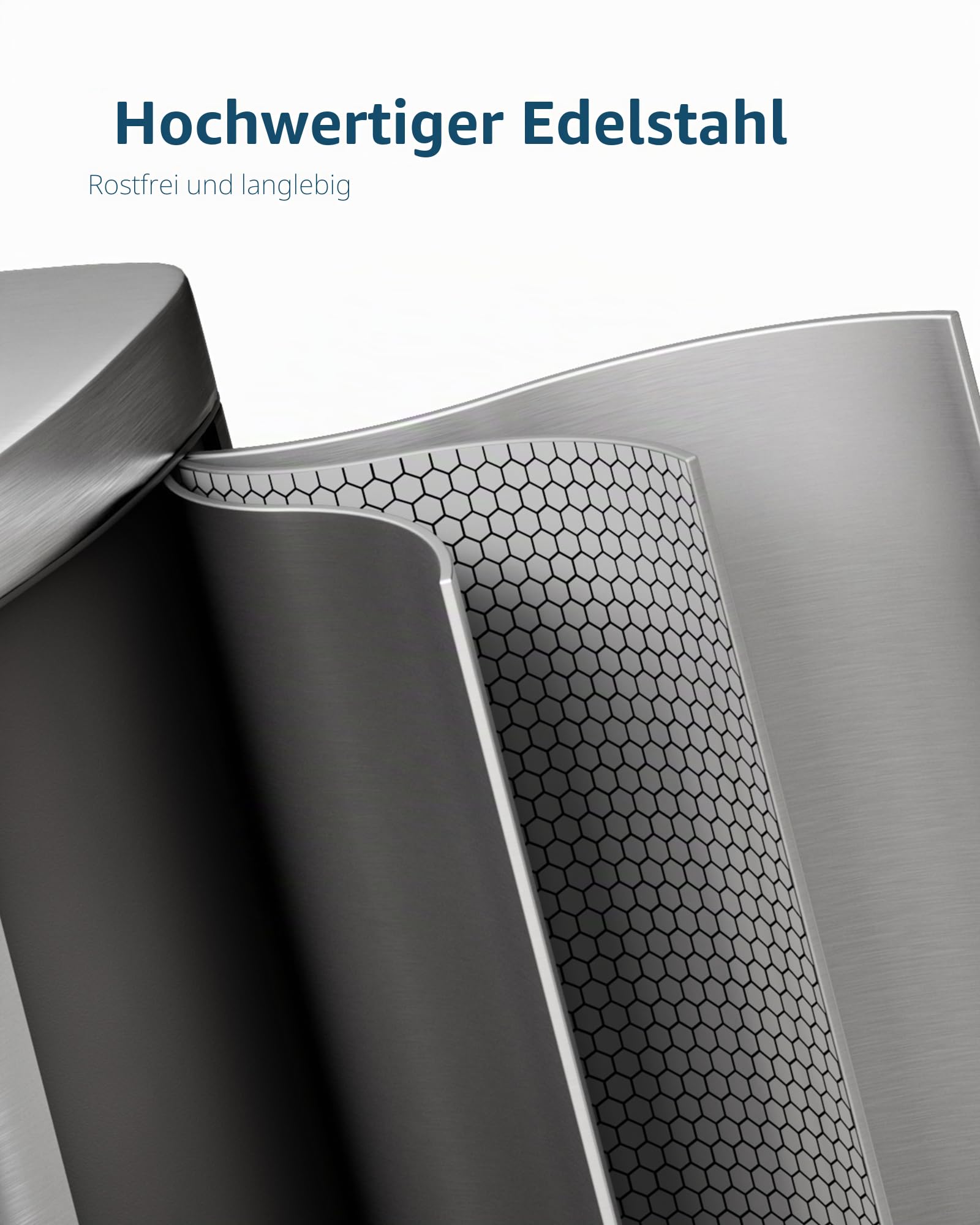 Garvee 50L Mülleimer Edelstahl, Ovaler Treteimer für Küche & Büro, Silberner Abfalleimer mit Soft-Close Deckel und Fußpedal, Rostfrei & Anti-Fingerabdruck, 50 Liter Fassungsvermögen