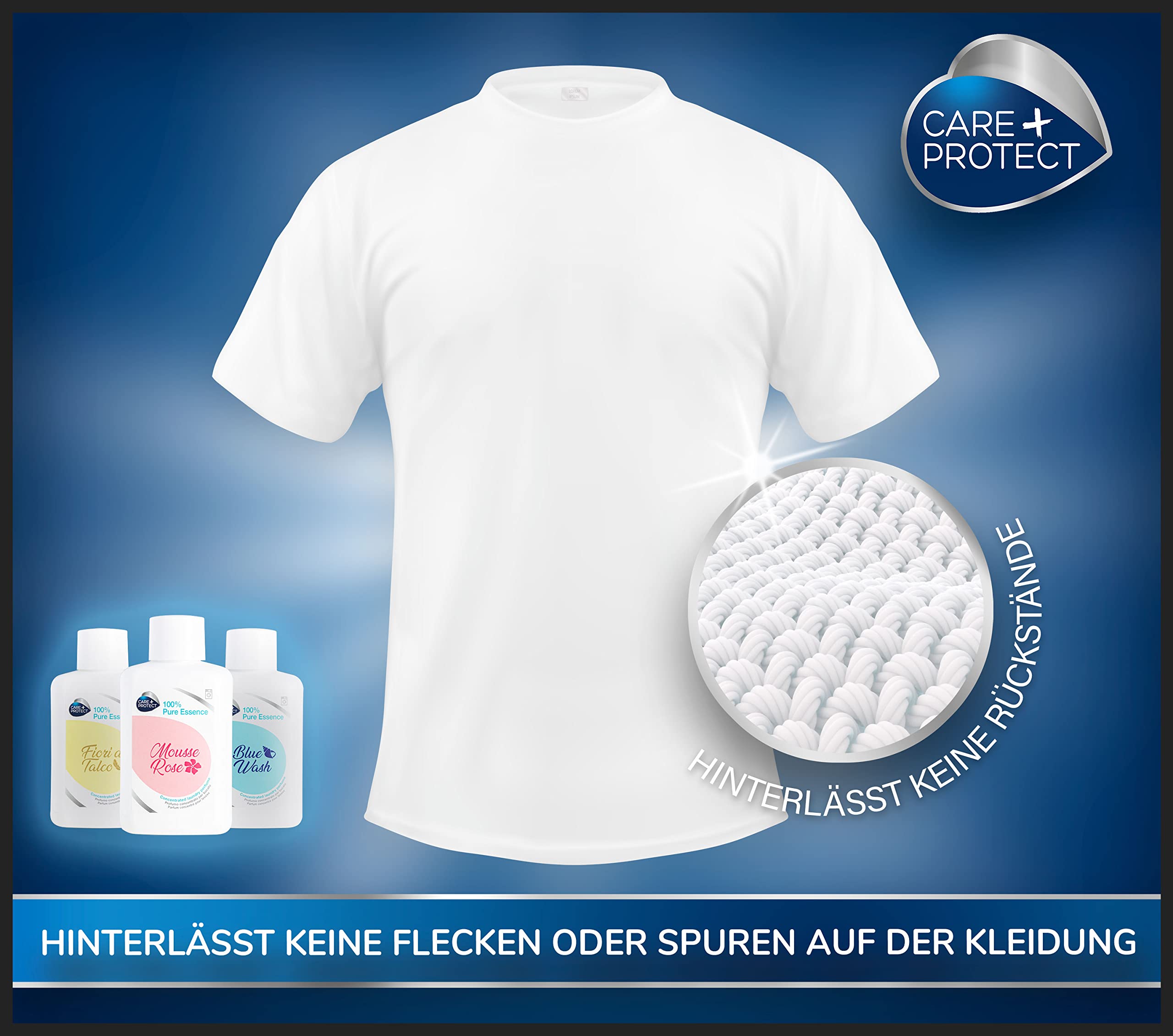 CARE + PROTECT– Wäscheparfüm Blue Wash für die Waschmaschine / 100 % Pure Essence / Konzentrierter Wäscheduft / universell einsetzbar / lang wirkender Duft / 400 ml für ca. 80 Waschgänge
