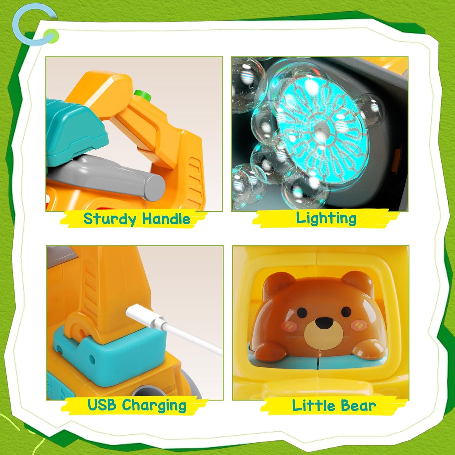 Bubble Machine for Toddlers 3-6: Construction Truck Bubble Lawn Mover, 2-in-1 Handheld Push Automatic Bubble Blower with Led Lights USB Rechargeable, Bubbles Toy for Kids Boy Girl 3-6 Year Old