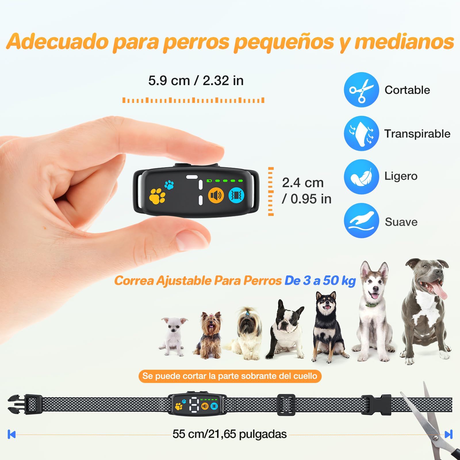 Collar Antiladridos para Perros - Collar Adiestramiento con 7 Niveles de Sensibilidad Ajustables, Recargable 3 Modos de Eficiente, Impermeable IP67 Cuello Perros Pequeños y Grandes (Negro)