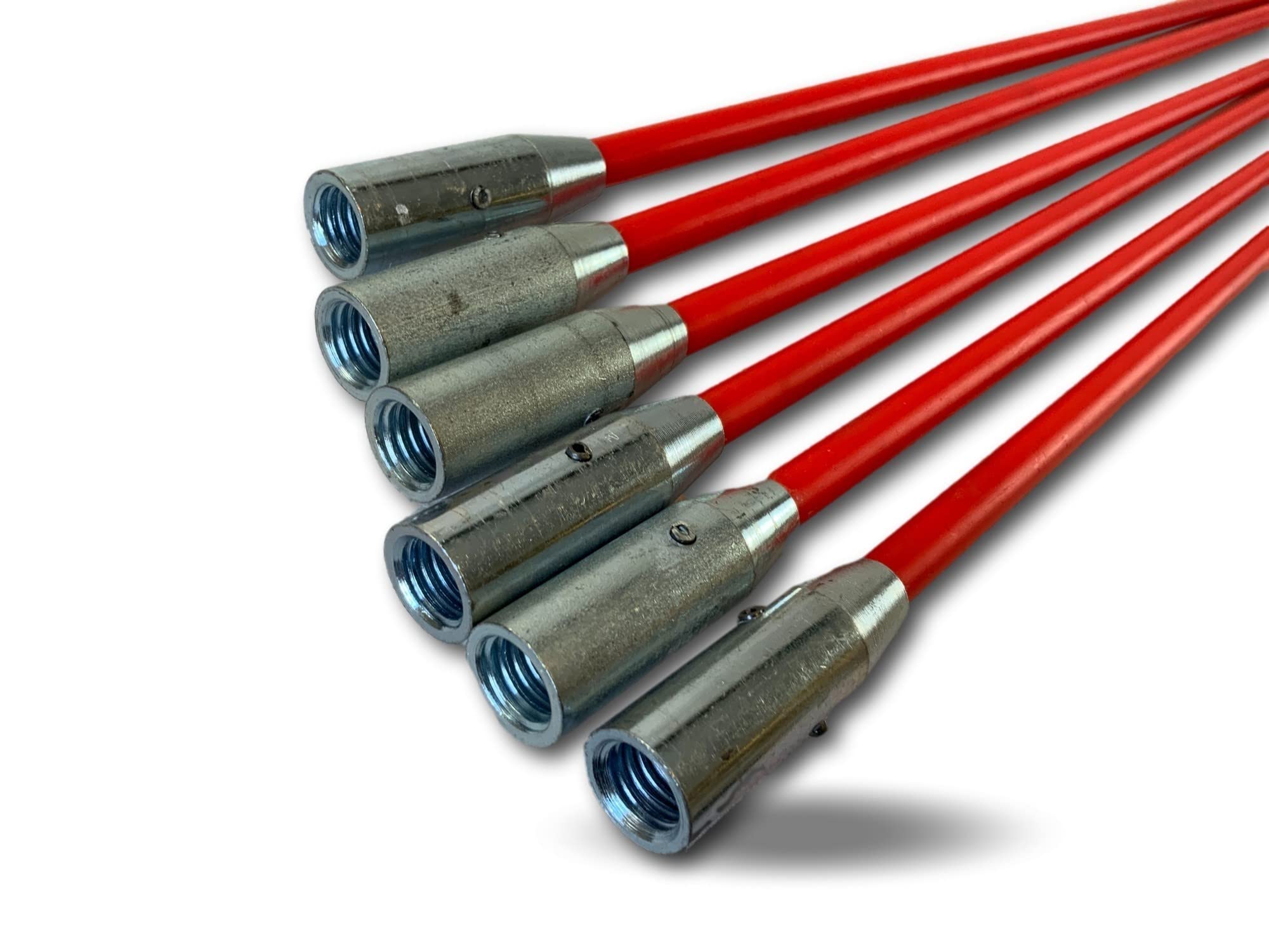 Lote de 6 varillas de deshollinado de fibra de vidrio rojas | Extensión para kit de Longitud 1,5 m | Punta de acero roscada M12x175 mm | Kibros 4CF15x6