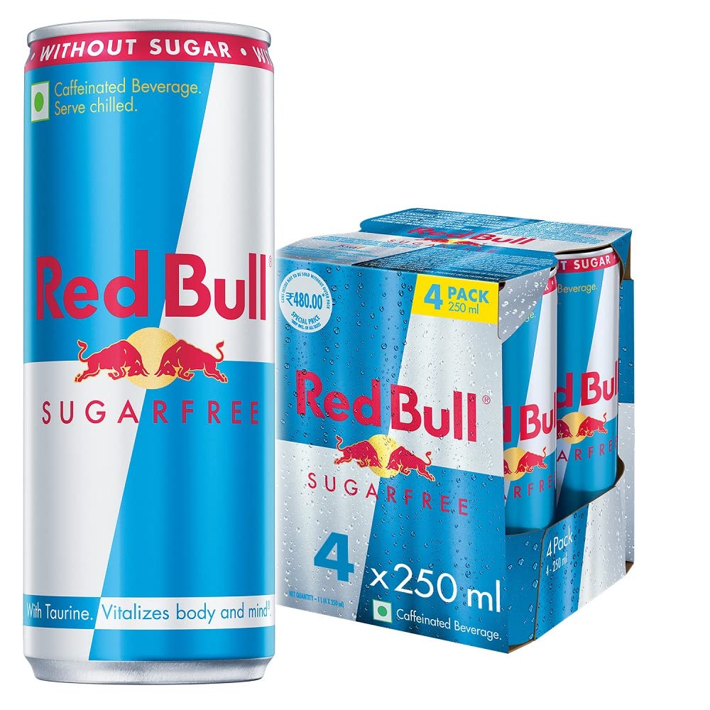 Red Bull Energy Drink, Sugar free, 250 ml (4 Pack)
