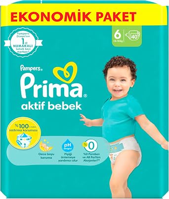 Prima Bebek Bezi Aktif Bebek 6 Beden 40 Adet Ekstra Large Fırsat Paketi