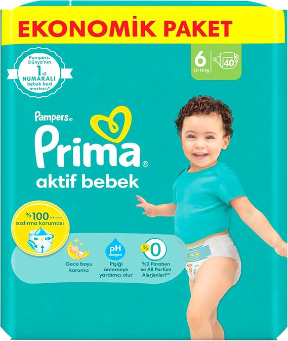 Prima Bebek Bezi Aktif Bebek 6 Beden 40 Adet Ekstra Large Fırsat Paketi