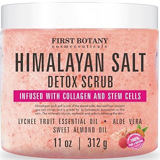 First Botany Himalayan Salt Body Scrub with Collagen & Stem Cells - Natural Exfoliator for Acne, Cellulite, Wrinkles, Moisturizing Skin