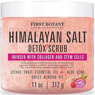 Himalayan Salt Body Scrub With Collagen And Stem Cells - Natural Exfoliating Salt Scrub & Body And Face Souffle Helps With Moisturizing Skin, Acne, Cellulite, Dead Skin Scars, Wrinkles (11 Oz)