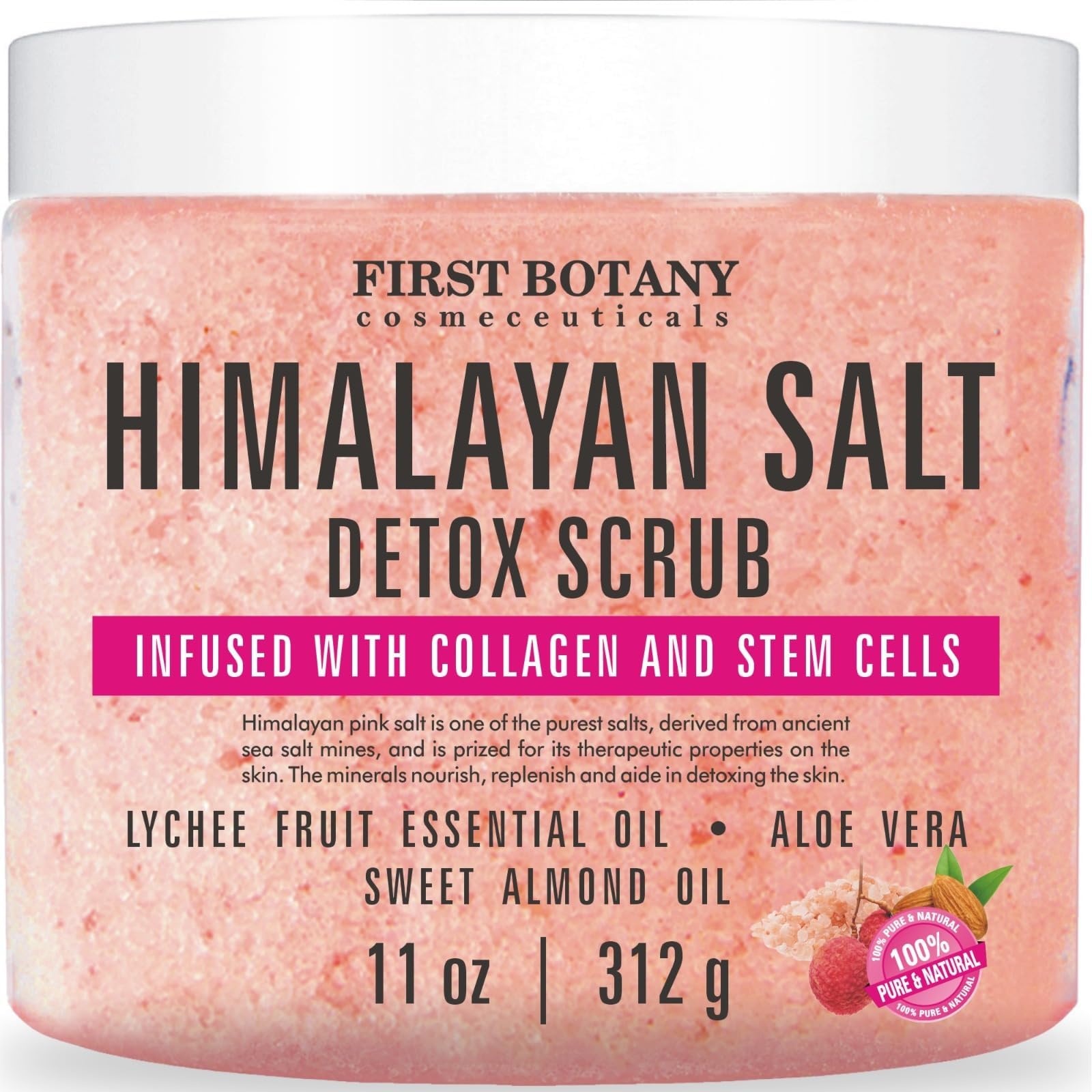 Himalayan Salt Body Scrub With Collagen And Stem Cells - Natural Exfoliating Salt Scrub & Body And Face Souffle Helps With Moisturizing Skin, Acne, Cellulite, Dead Skin Scars, Wrinkles (11 Oz)