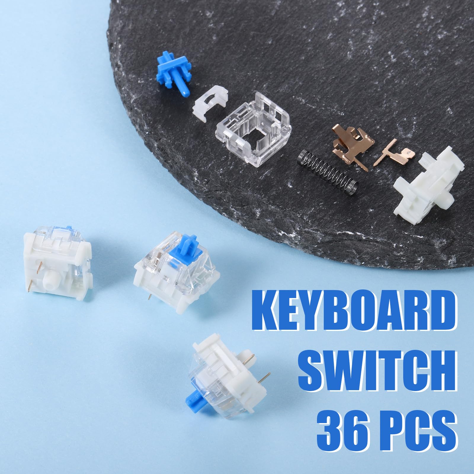 36 Transparente Blaue Achse Switches 3-Pin Klickend Taktil Mechanisch Präzises Tippen DIY-Ersatzset Für 3D-Druck-Gaming-Tastaturen