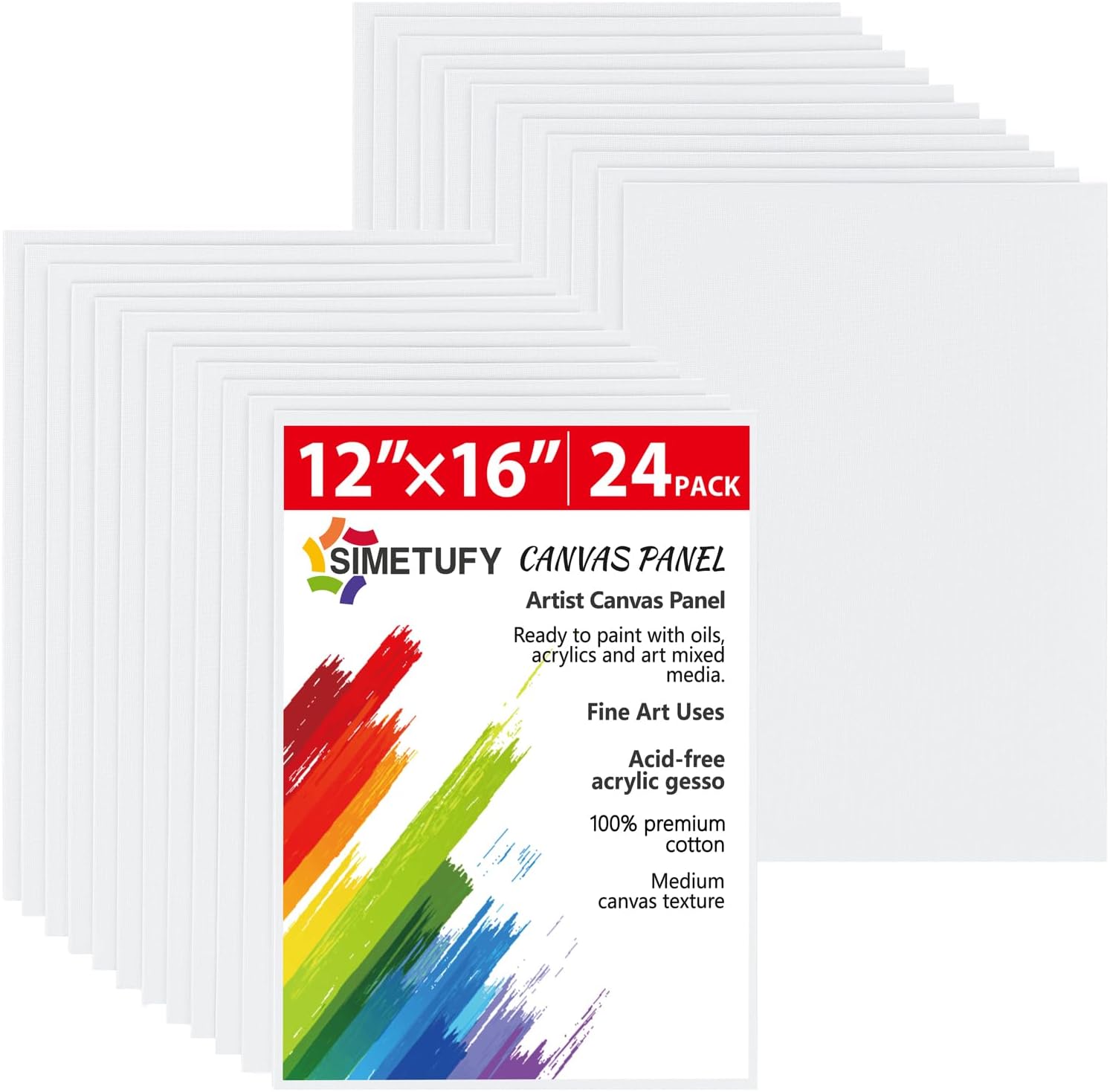 Simetufy 24 Pack 12 x 16 inch Large Canvas Boards for Painting- Gesso Primed Acid-Free 100% Cotton Canvas Panels for Acrylics Oil Watercolor Tempera Paints