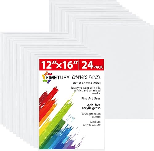 Simetufy Paquete de 24 tableros de lienzo grandes de 12 x 16 pulgadas para pintar, paneles de lona 100% algodón imprimados sin ácidos para