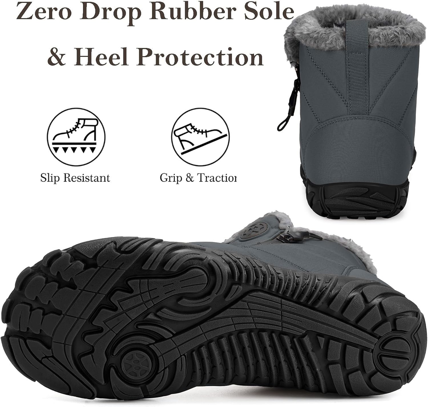 Womens Mens Barefoot Snow Boots Warm Ankle Booties Fur Lined Winter Shoes Outdoor Sneakers with Zero Drop Sole & Wide Toe Box