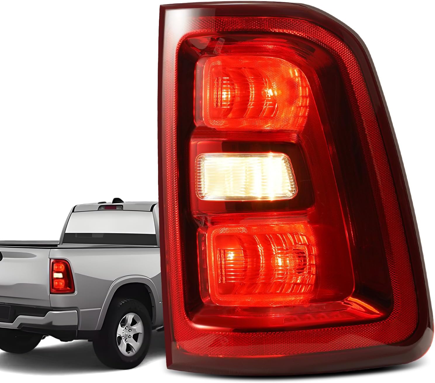 Tail Light Compatible with 2025 RAM 1500 Taillights Chrome Housing Taillight Rear Reverse Stop Brake Lamp Replacement for OEM#68531048AA Halogen Type w/o Blind Spot Detection Left Drider Side