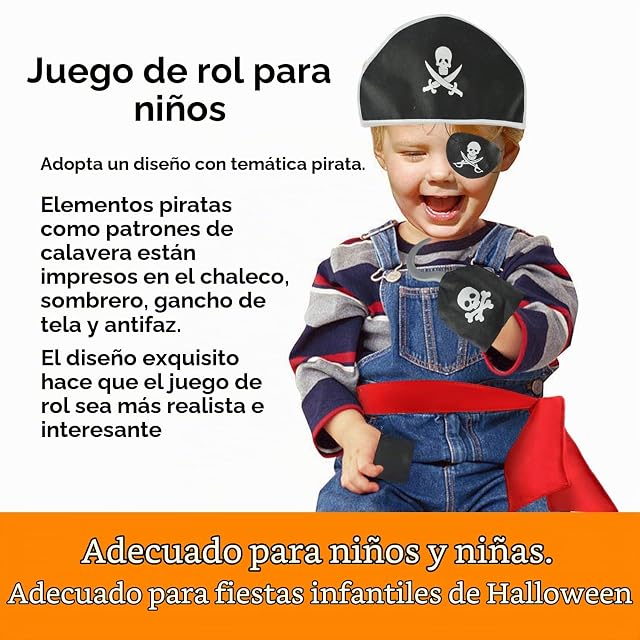 Foto 5 de 6 de TAFACE 1 Juego De Disfraces De Pirata Para Niños, Accesorios De Capitán Para Fiesta De Halloween