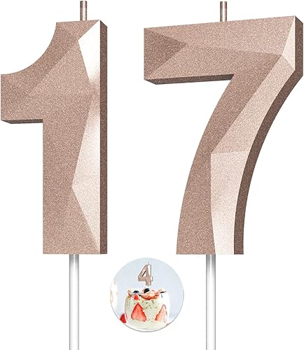 Miniatura 144 de Velas de cumpleaños con número (4 velas rojas) 3D con forma de diamante número Happy Birthday Cake Velas para fiesta de cumpleaños, boda, decoración