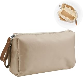 Portable Mini Waterproof Travel Makeup Pouch for Women, Small Makeup Bag, Roomy Cosmetic Bag, Organizer Multifunction Makeup Bag, Zipper Cosmetic Case for Cosmetics Brushes Toiletry (Beige)