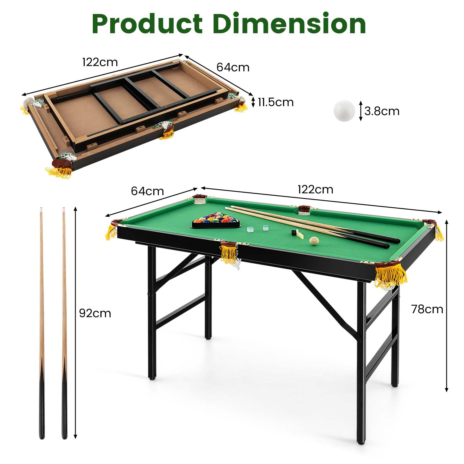 HOMASIS Billardtisch klappbar, Billiard Tisch mit 2 Queues 2 Kreiden 16 Bällen Dreieck & Bürste, Tischbillard für Zuhause, Bar & Party, Pool-Billardtische Billard-Spiel für Kinder & Erwachsene
