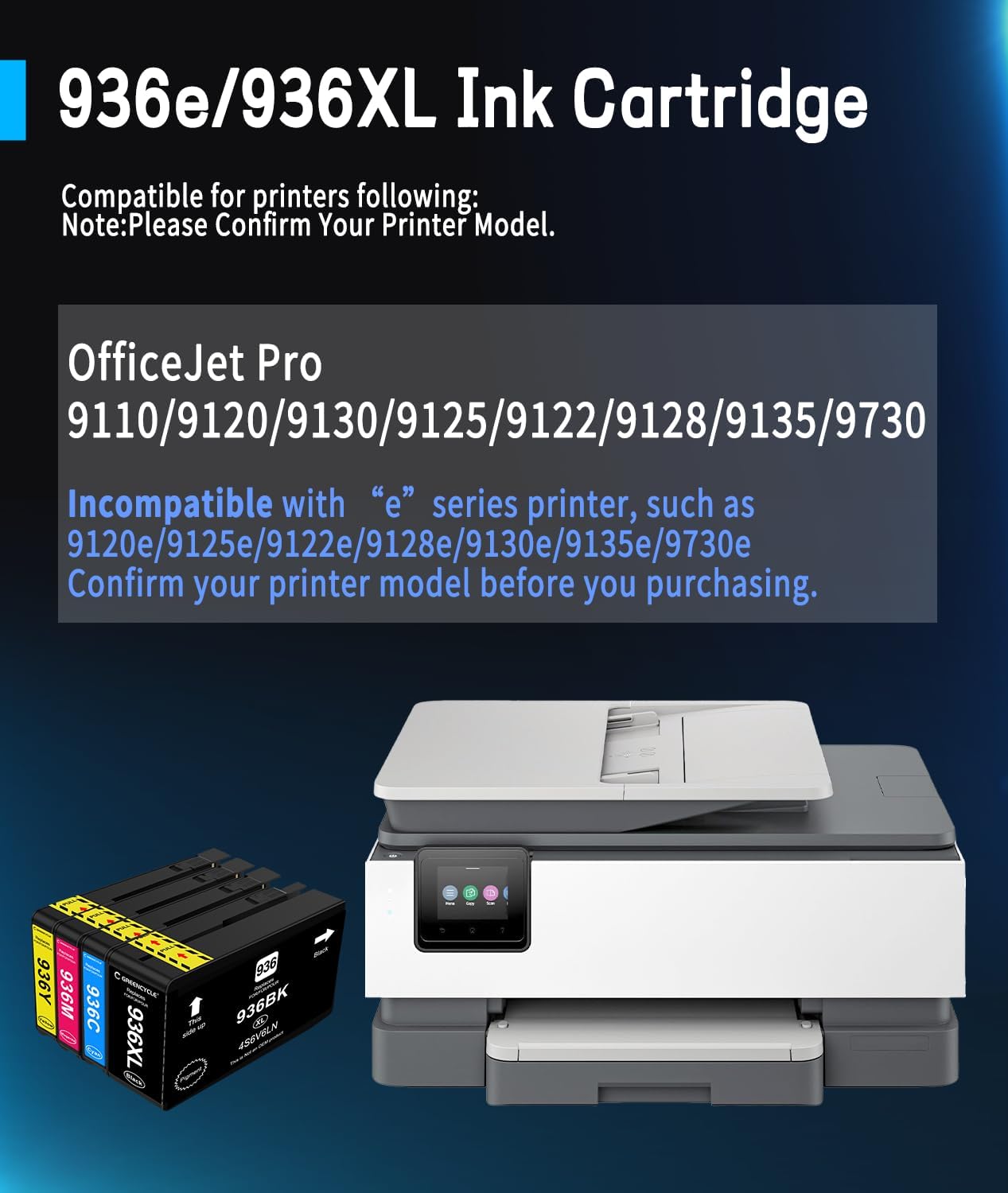 936e 936XL Ink Cartridges Combo Pack High Yield Black & Color Printer Ink Cartridge With Chip 4 Pack Compatible for HP 936e 936XL Work with OfficeJet Pro 9110 9120 9130 9125 9122 9128 9135 9730