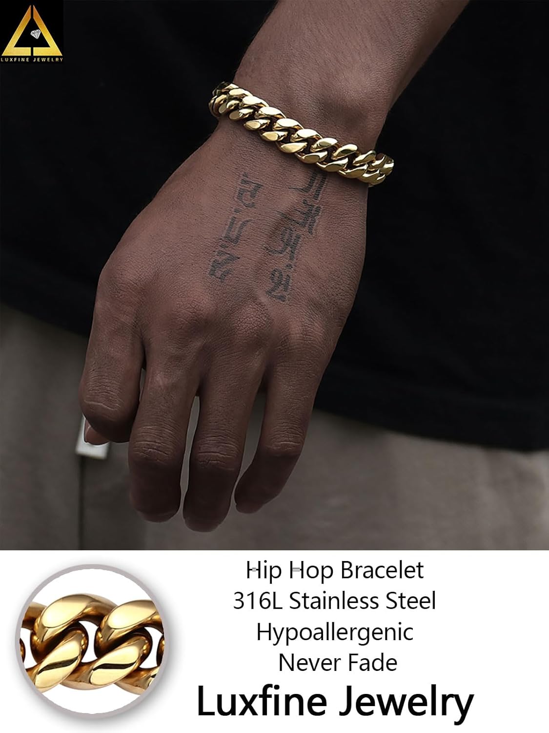 12mm Miami Cuban Link Bracelet 14K REAL Gold Plated Hypoallergenic Premium Stainless Steel Hip Hop Jewelry For Men Women Father Day Birthday Gift (No Color Fade, Double-sided Iced Out Clasp) - Image 3