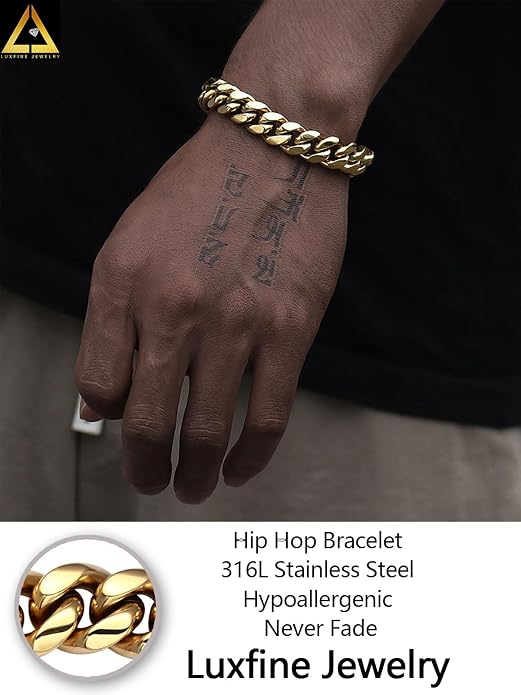 Pulsera Miami Cuban Link 14K chapada en oro 12mm miniatura 3