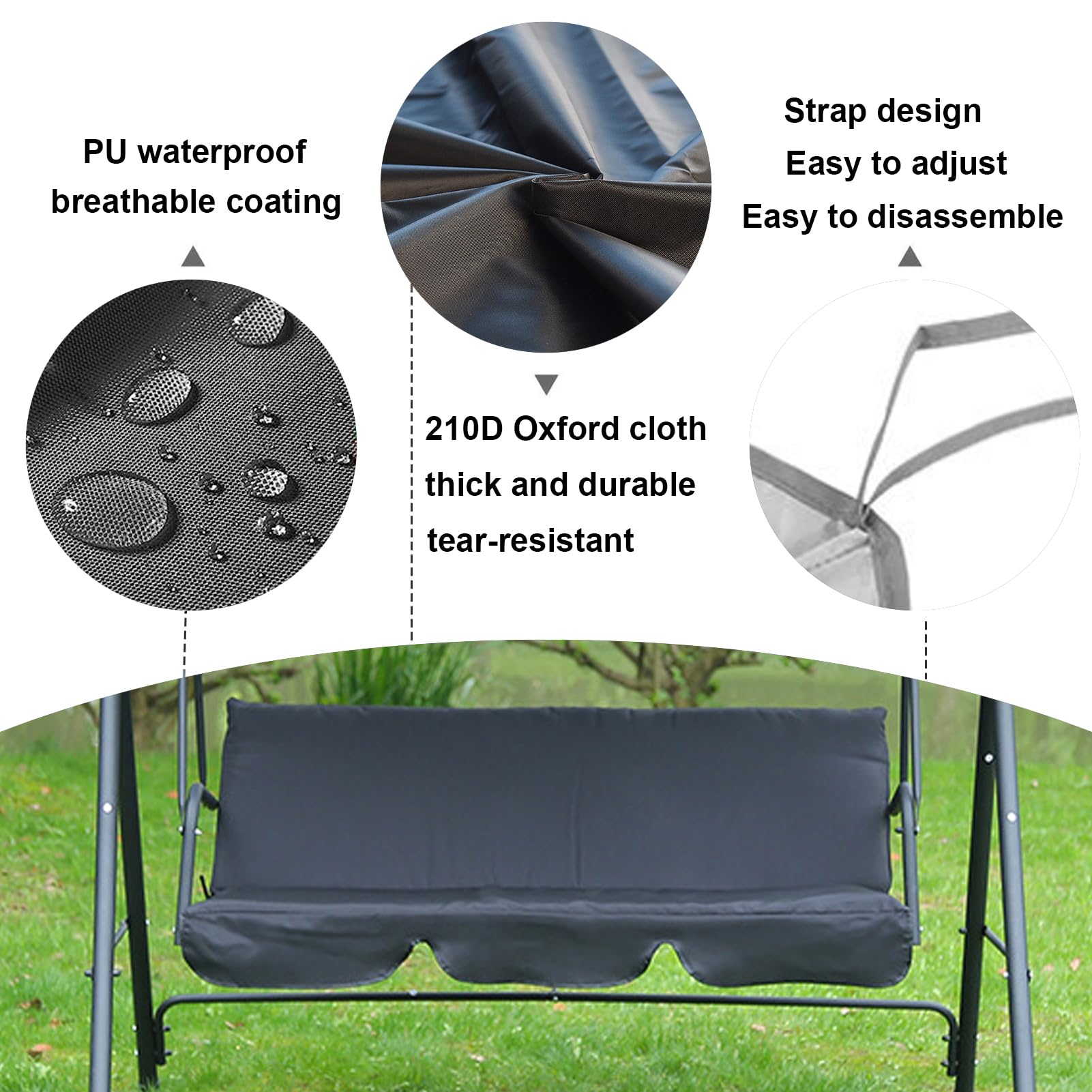 Housse de Siège de Jardin pour Balançoire de Jardin,2/3 places,600D Tissu Oxford,Imperméable Housse de Siège de Balancelle,,150 x 50 x 10 cm,pour porche,cour (Beige,150× 50×10 cm)