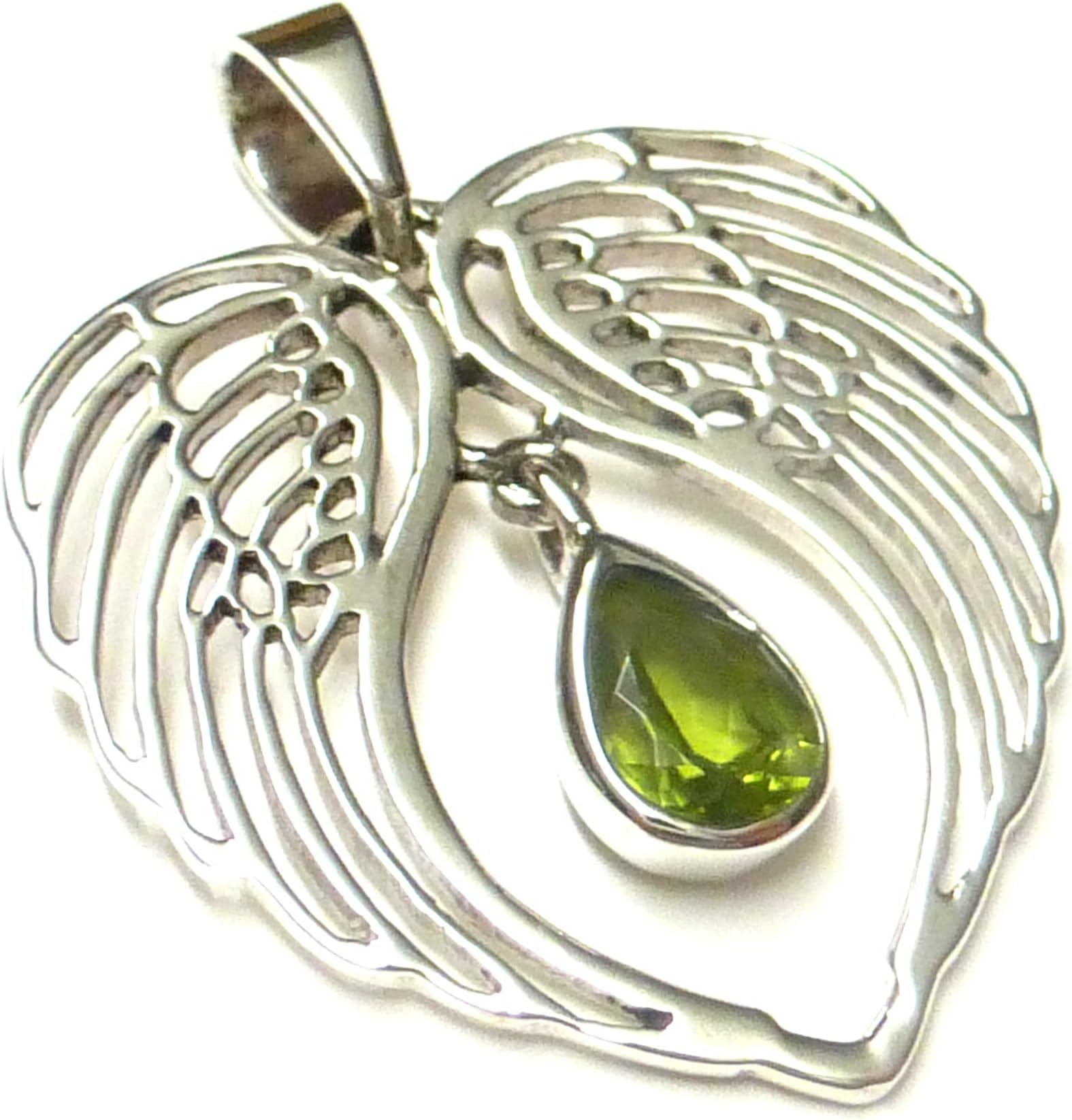 Sterling Silver Angel Wings Pendant Peridot Stone Pendant Jewellery Women, Sterling Silver, Peridot
