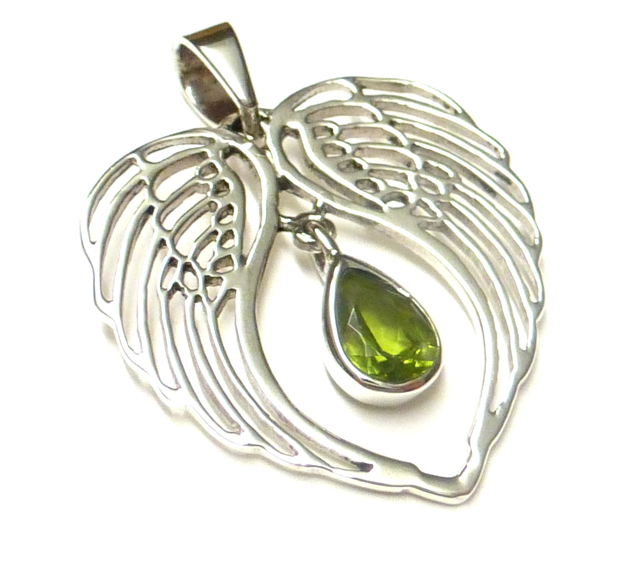 Sterling Silver Angel Wings Pendant Peridot Stone Pendant Jewellery Women, Sterling Silver, Peridot