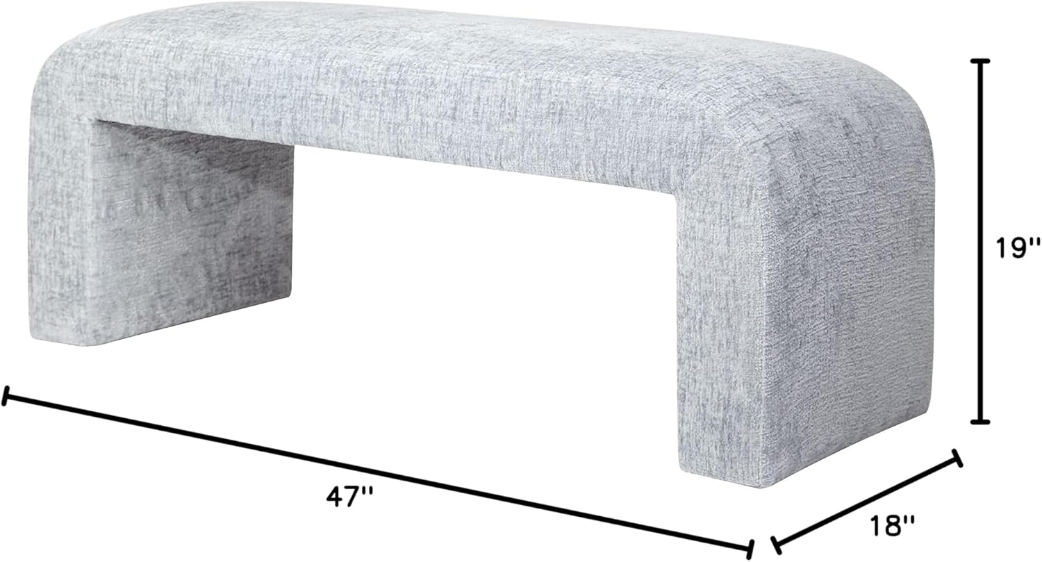 Jofran Sophia Modern Luxury Curved Upholstered Jacquard Bedroom Hallway Bench Small, Blue