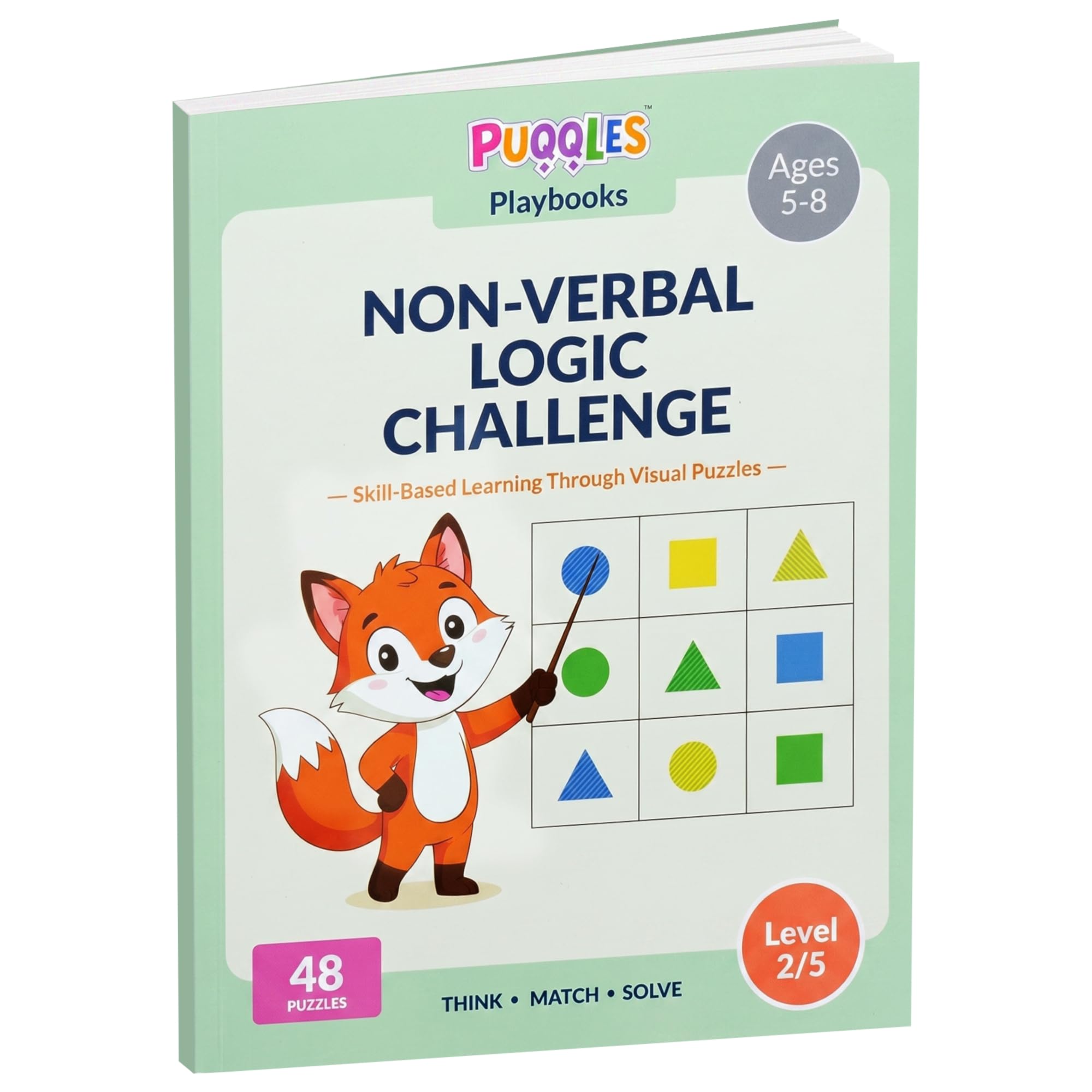 PUQQLES Non-Verbal Logic Activity Book for Kids Ages 5–8 | 48 Visual Thinking & Brain Teaser Puzzles | Critical Thinking, Observation & Problem-Solving Skills | Screen-Free Learning (Level 2)