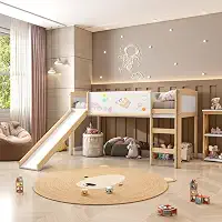Cama Alta com Escorregador e Lousa Madeira Maciça/mdf Exclusive Casatema Branco/natural