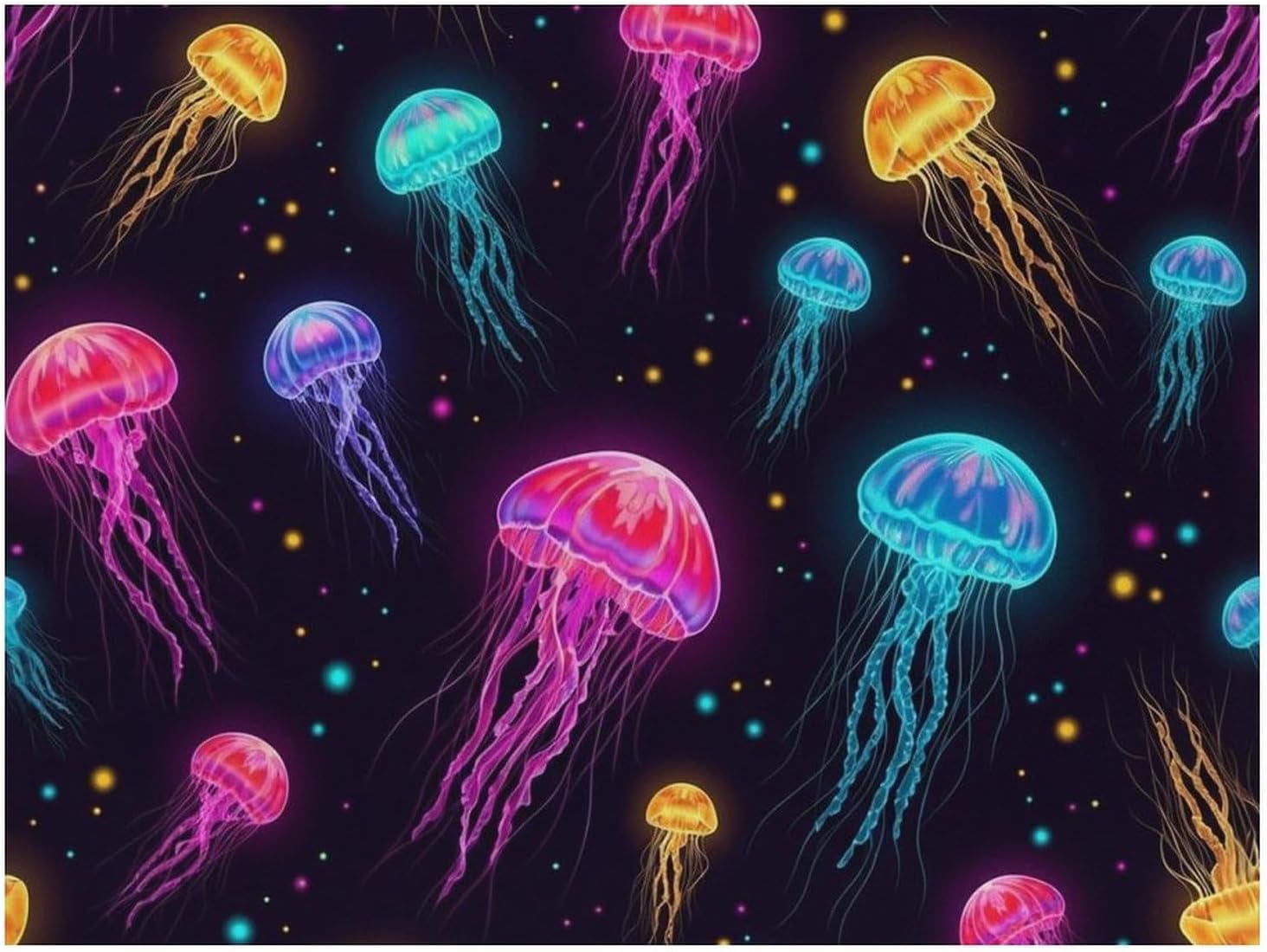 Dog Food Mat Funny Cool Colorful Jellyfish Bowl Mat