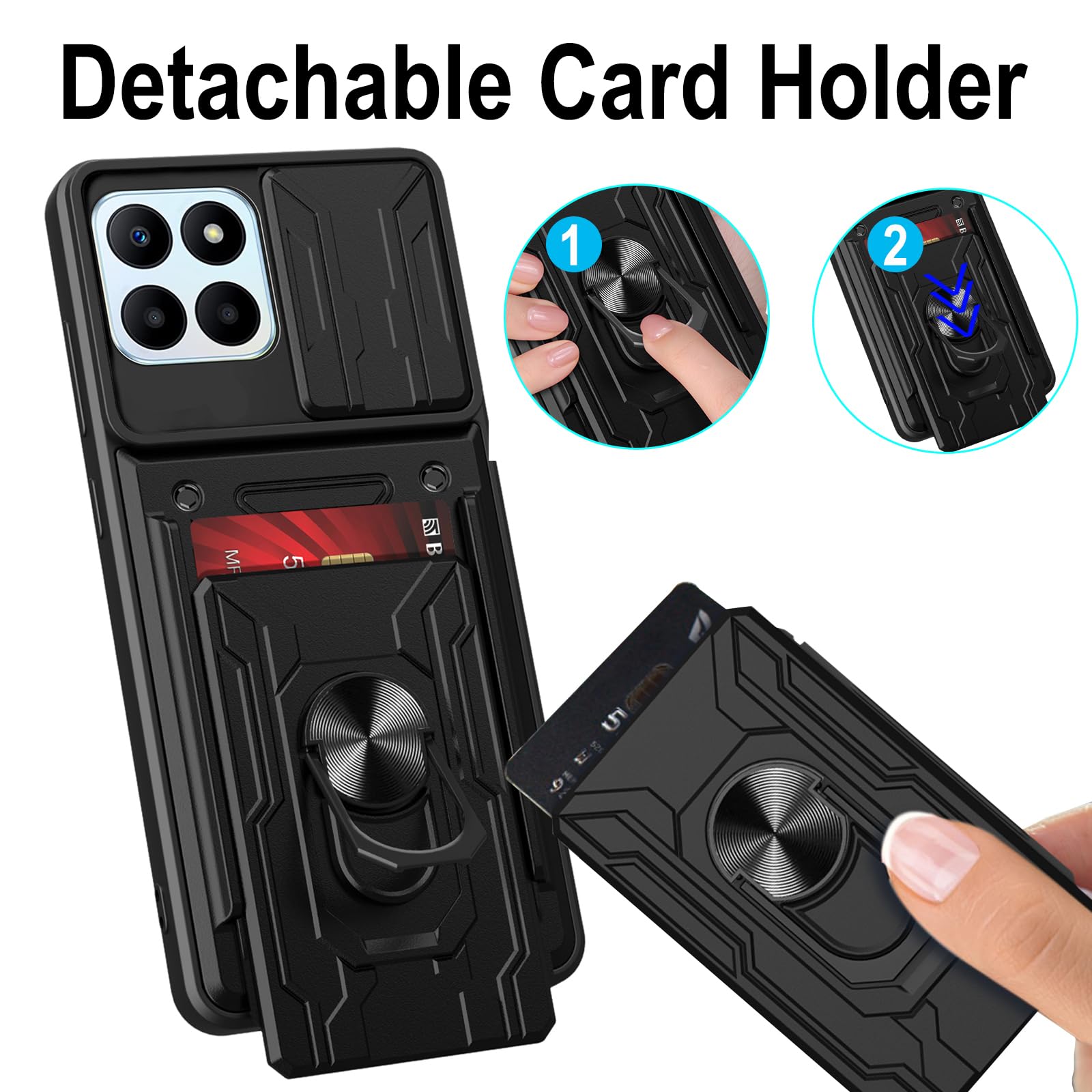 KANSi Cover per Honor 70 Lite/Honor X6 / Honor X8 5G, Vetro Temperato [2 Pack] Custodie Silicone TPU 360° Rotante Anello Magnetica Anello Ring Supporto Bumper - Blu