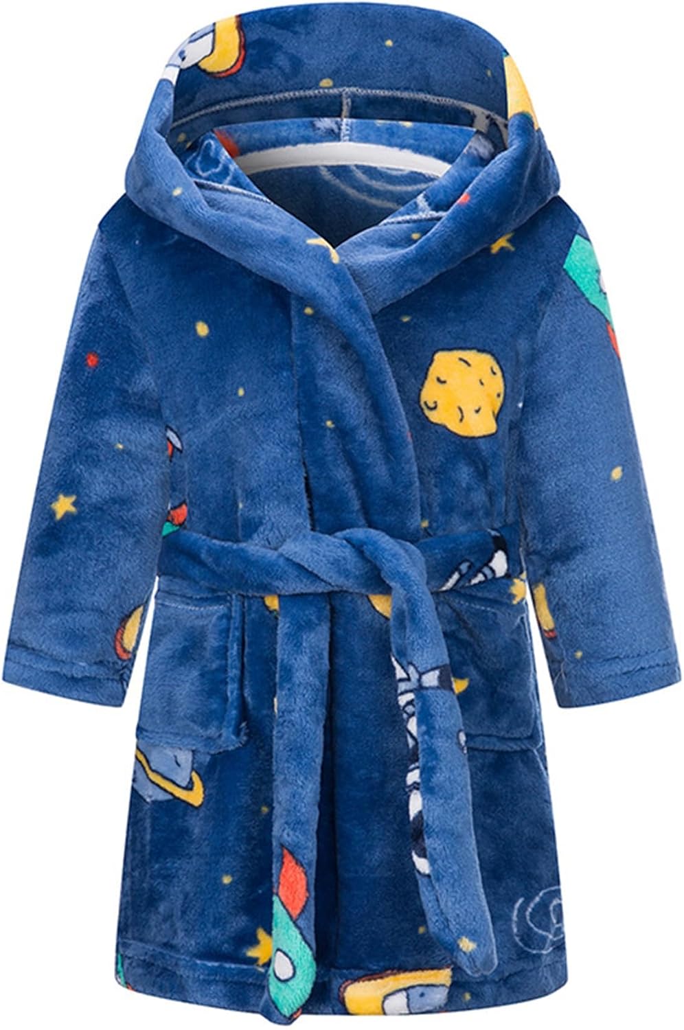 SANGTREE Boys & Girls Hooded Fleece Robe, Soft Toddler Bathrobe | Cute Patterned Sleepwear, Belted Bathrobe, Fuzzy Plush Robe for Kids 2-12, Cozy & Warm, for Lounge, Sleep, Swim