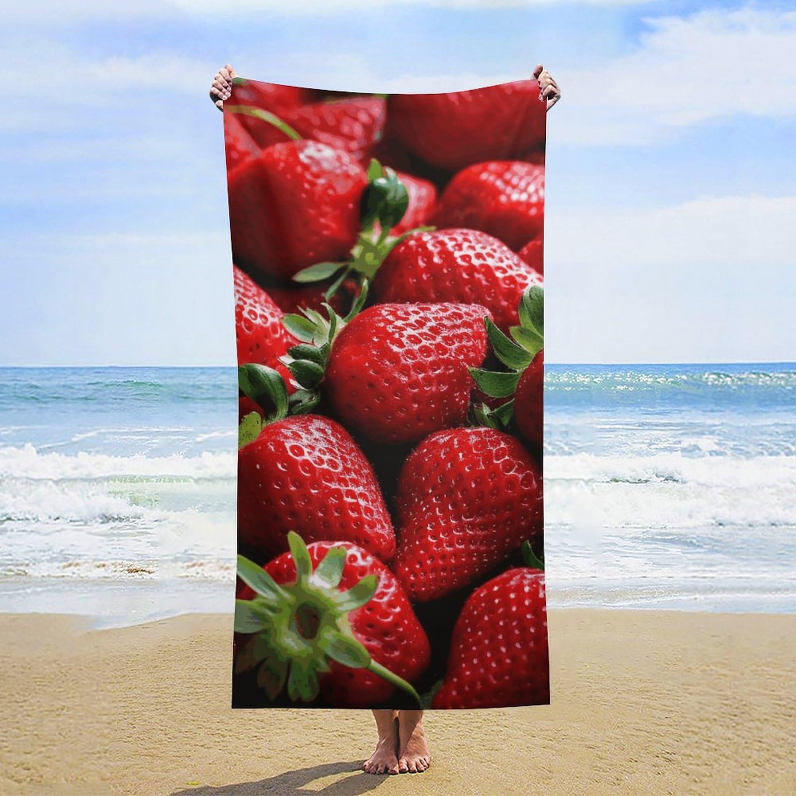 NTVOWPZO Fresh Strawberries Beach Towel Oversized Microfiber Bath Towels Lightweight Sand Proof Beach Towels Absorbent Pool Towels for Swimming Yoga Bathroom Towel 31.5" X 63"