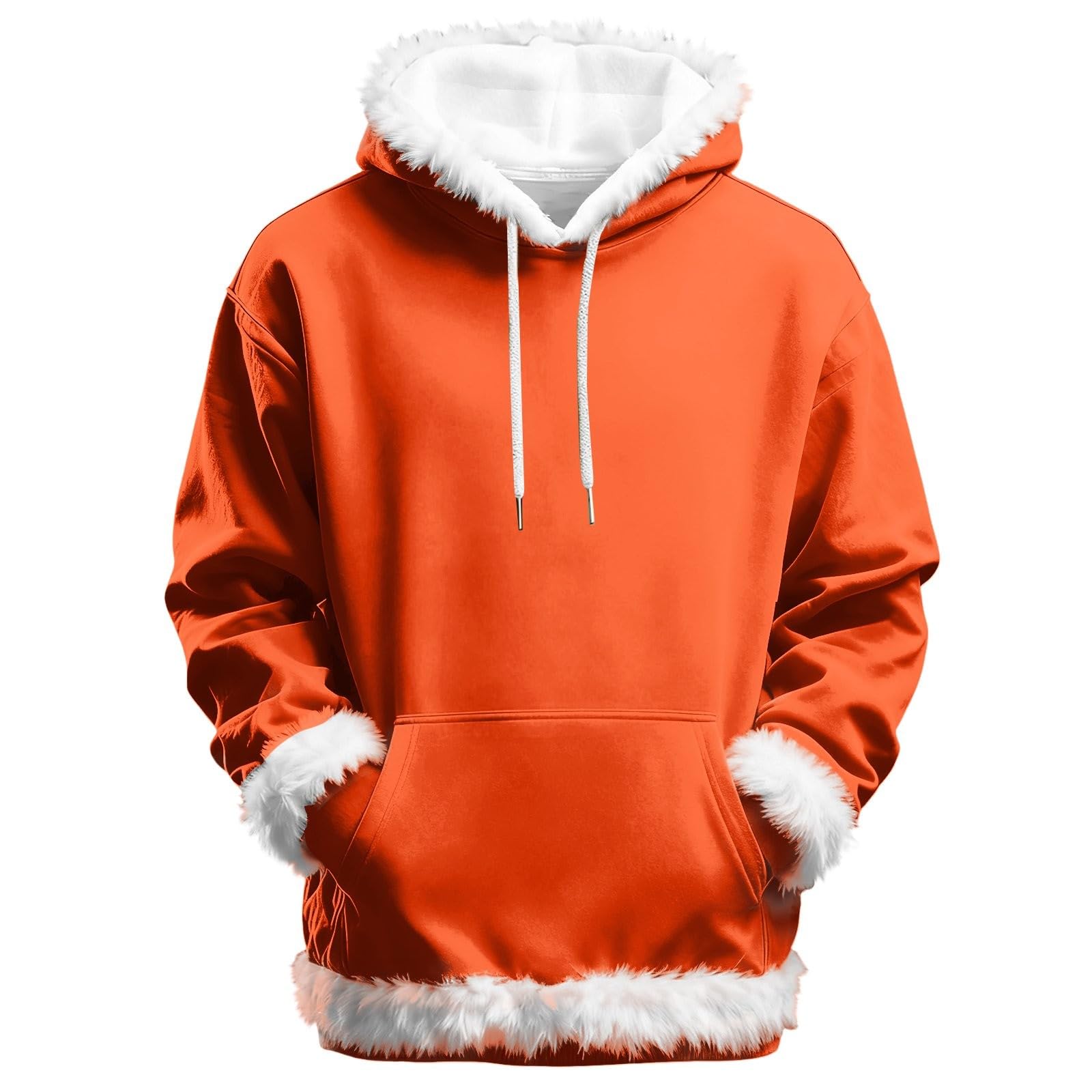 Christmas Hoodie Men Xmas Funny Faux Fur Trim Sweatshirts Ugly Santa Holiday Hoodies Unisex Long Sleeve Pullover Tops
