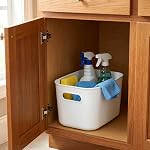 MOUYAT 8 PCS Colorful Plastic Storage Bins with Handles, 10 x 7 x 6 Inch Stackable Plastic Cube Closet Baskets for Kitchen Bathroom, Hand Soap, Shampoos, Towels