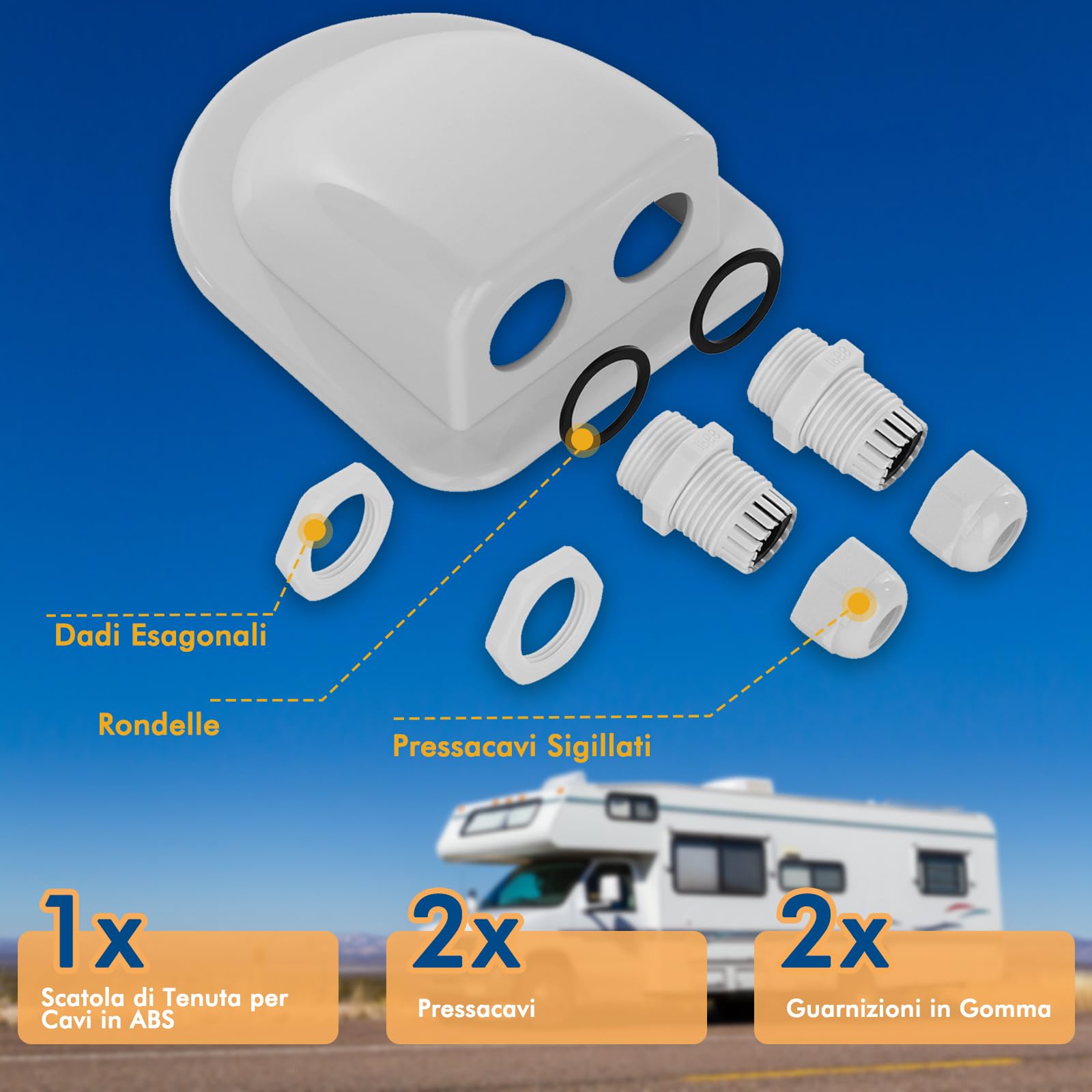 Restmo Passacavi Solari IP68 Set da 2 ABS Resistente Bianco